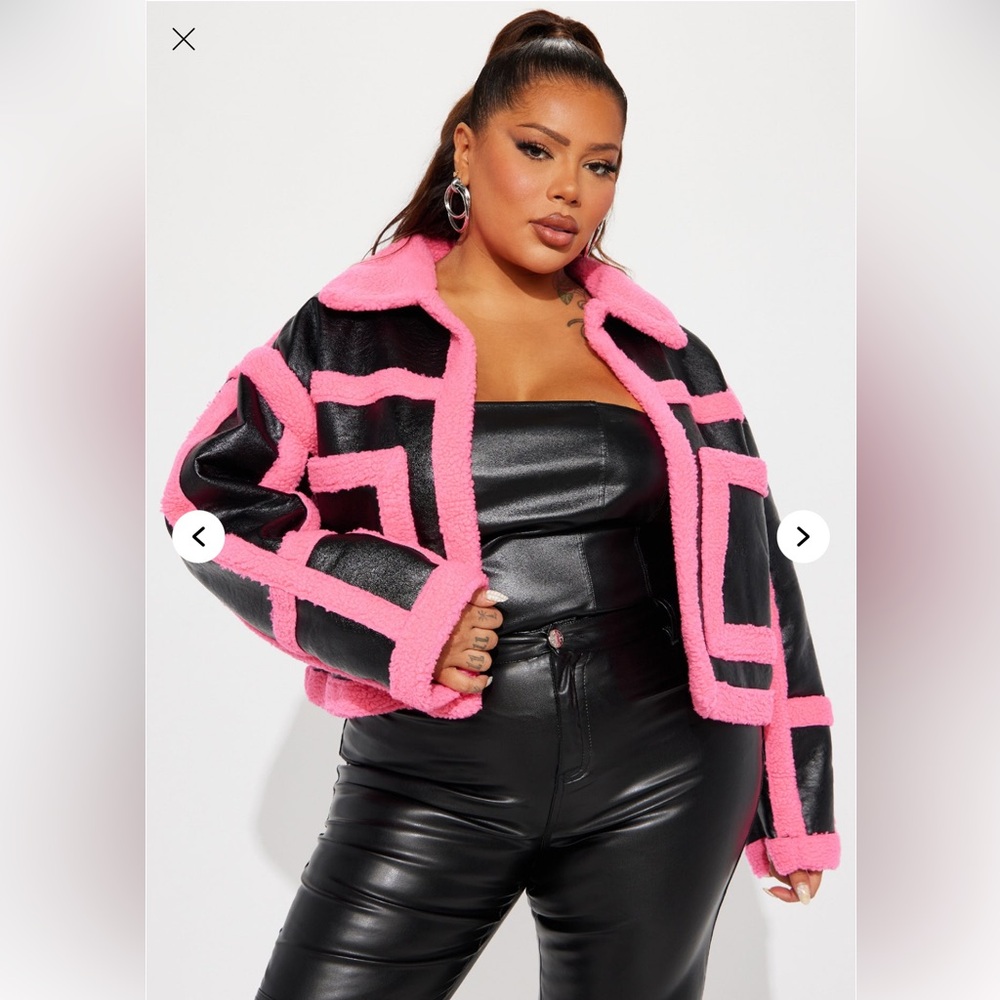 Fashion Nova Black and Pink Women's Shearling Jacket size 3x